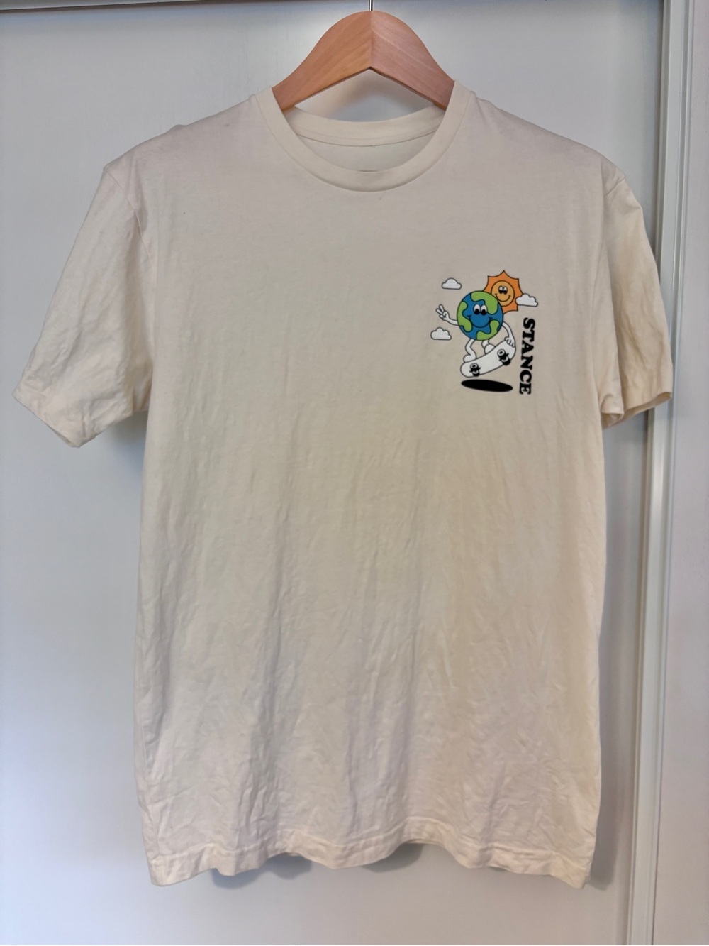 Stance Mens Crew Tee Size Medium Cream  Streetwear Skate Born to Stand Out Earth